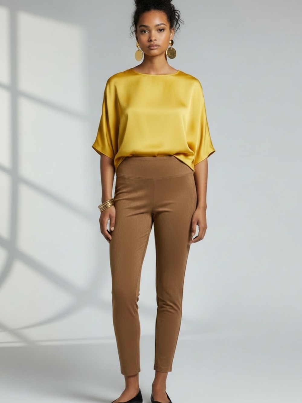 Slim Pull-On Ankle Pants in Brown